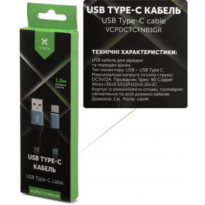 Дата кабель USB 2.0 AM to Type-C 1m flat nylon gray Vinga (VCPDCTCFNB1GR) Вінниця - фото 4