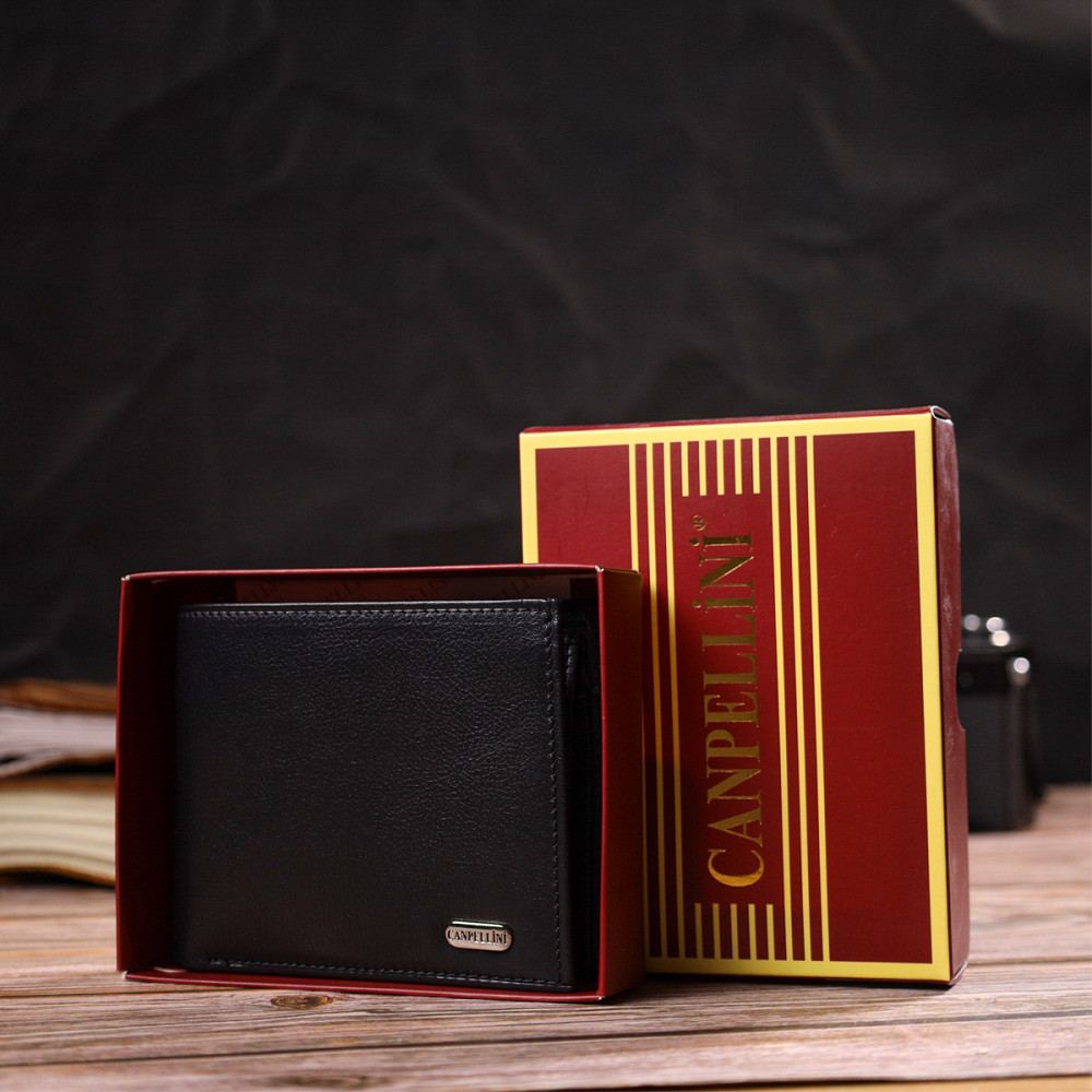 Классическое горизонтальное мужское портмоне из натуральной кожи флотар CANPELLINI 21778 Черное Киев - изображение 10