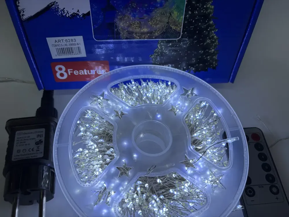 Гірлянда Мішура срібний провід 220В пульт ДК 8 режимів 30м 900LED (білий) S-LINE-30M900-W-1 Одеса - фото 5