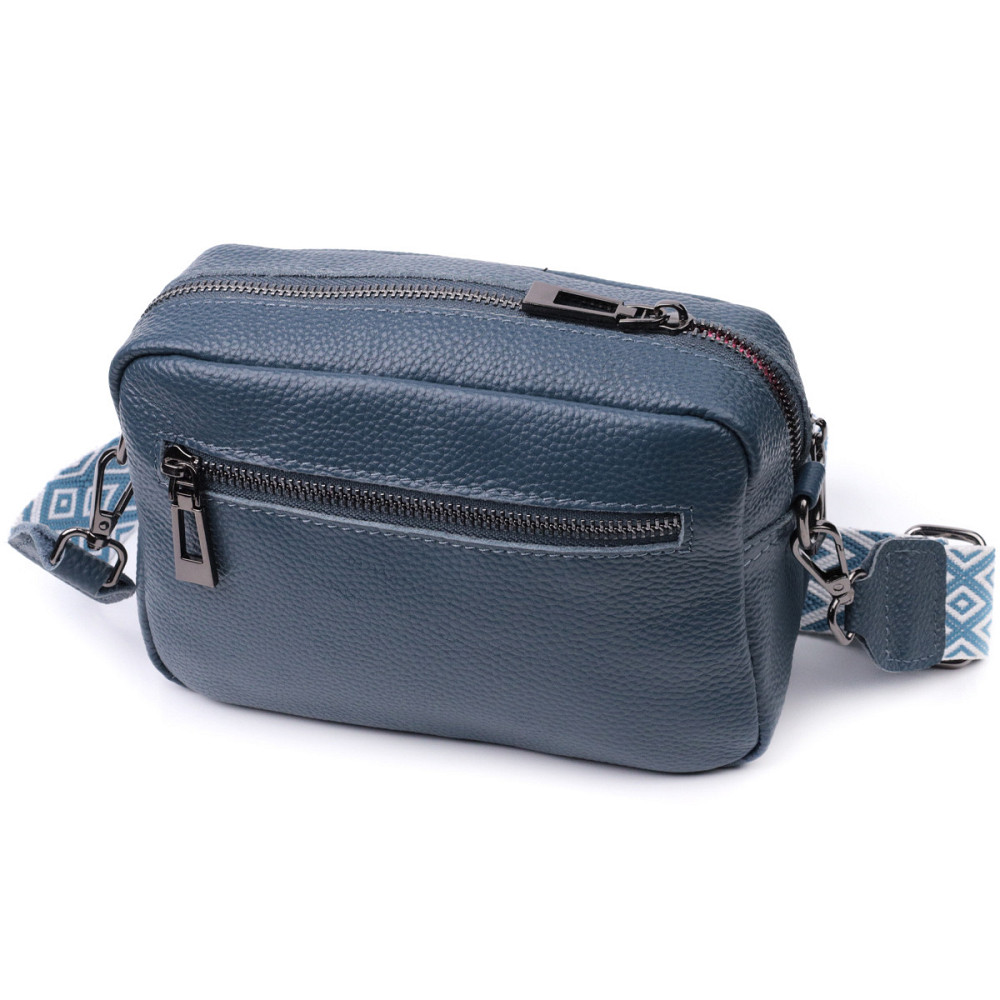 Стильная женская сумка прошитая ромбами на лицевой стороне из натуральной кожи Vintage 22636 Синяя Киев - изображение 2