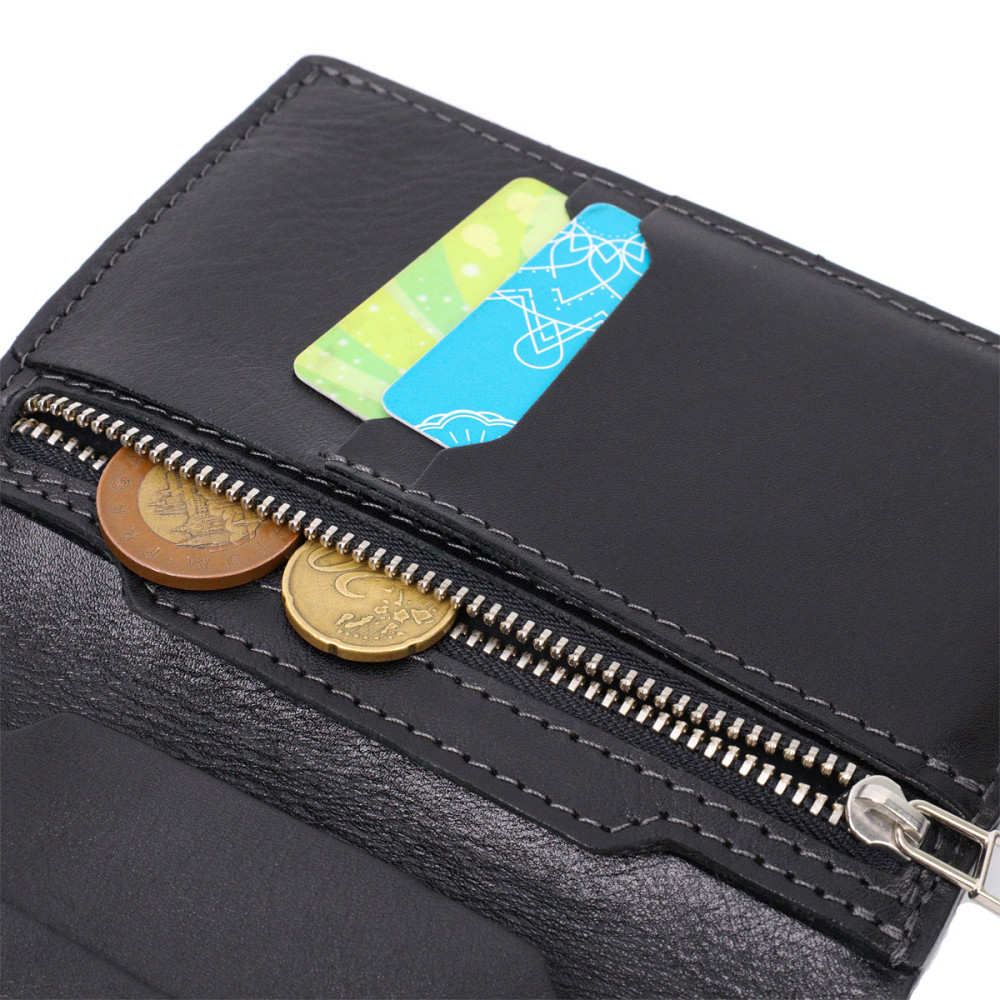 Стильне шкіряне портмоне з утримувачем для Apple AirTag Чорний (GRANDE PELLE) Київ - фото 1