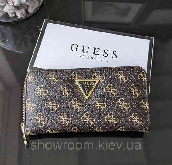 Брендовый удобный кошелек Guess (7596) коричневый Киев
