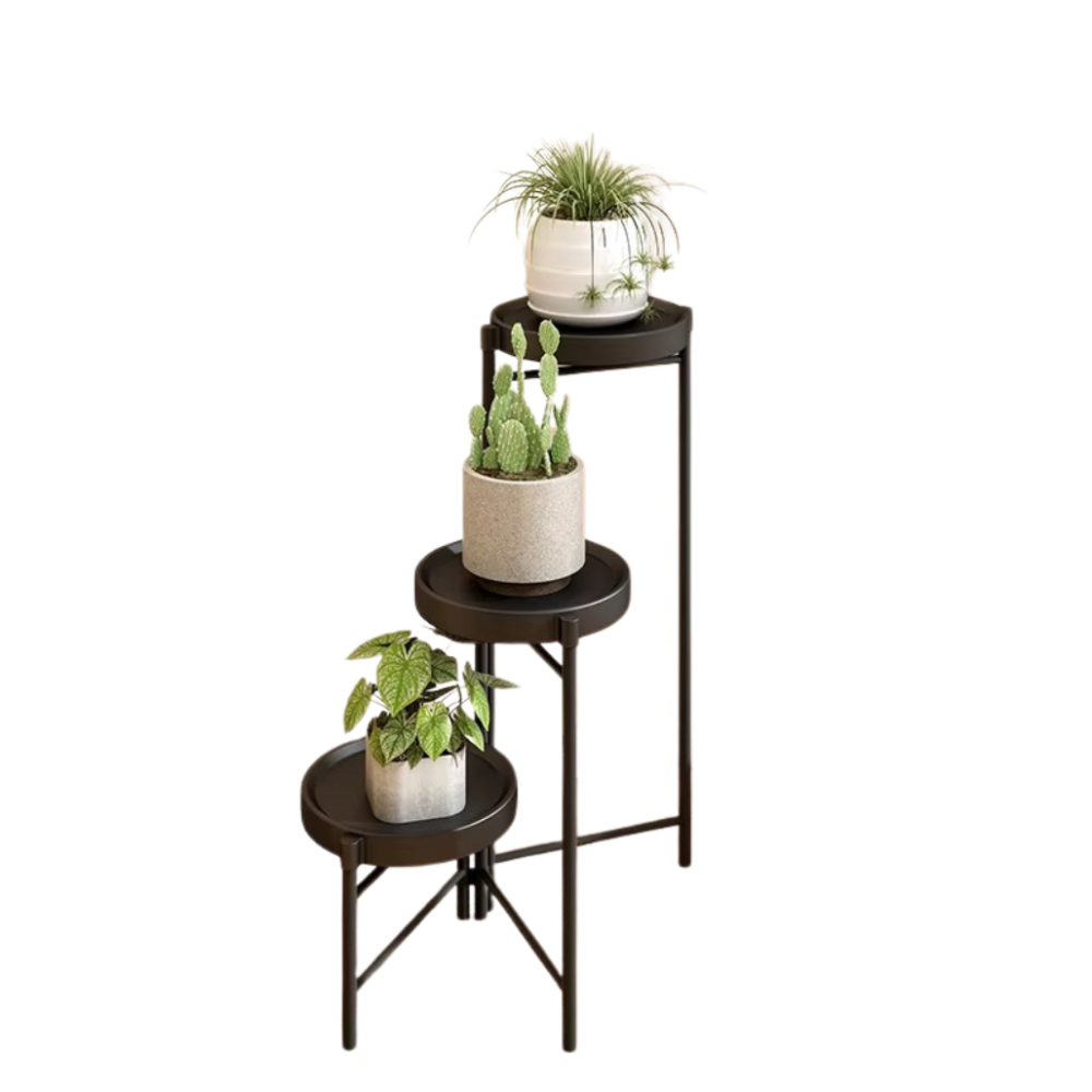 Полка для для растений и цветов металлическа на 3 яруса с кругліми подставками цвет черный Каменец-Подольский - изображение 2