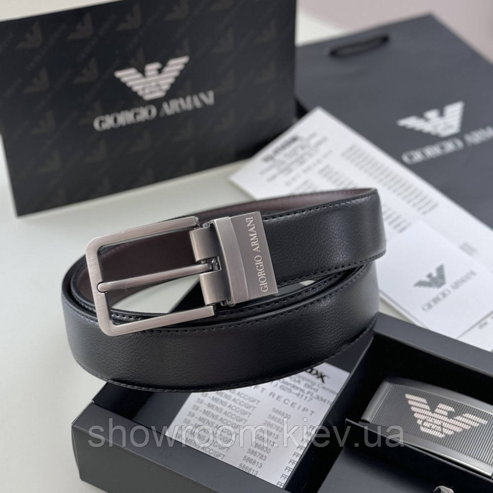 Чоловічий шкіряний ремінь із двома пряжками, подарункова упаковка GA (313) Київ - фото 7