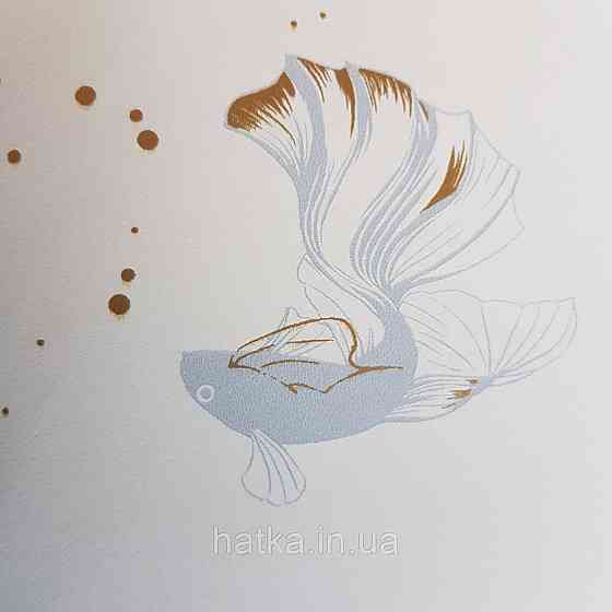 Шпалери вінілові на флізелін Caselio The Place to bed 0.53х10 м золота рибка блакитна на білому тлі Київ