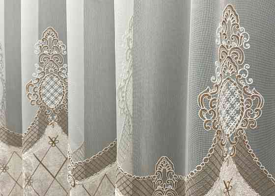 Тюль VR-Textil 1813т Бамбук с вышивкой и бархатом Айвори с бежевым 300х270 см (40-112) Киев