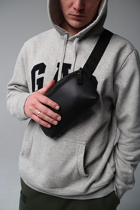 Бананка шкіряна чоловіча, сумка на пояс SL012 (Чорна) Суми - фото 3