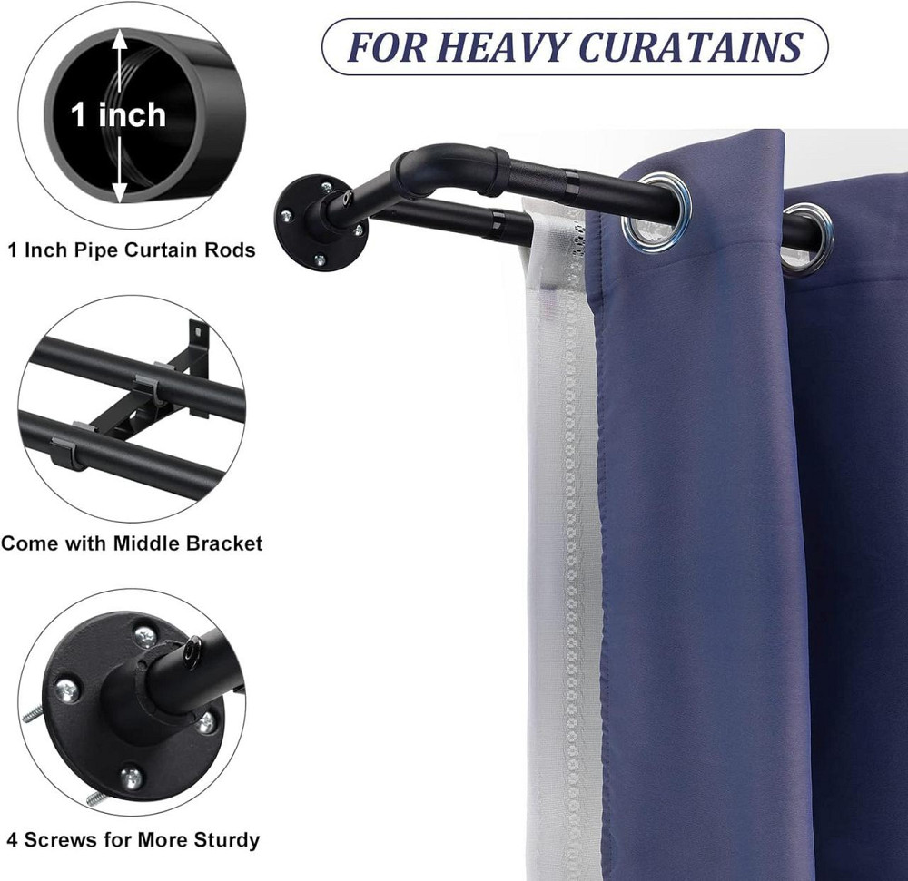 Дворядний карниз FLY HAWK 73-162 см, регульований, з фланцевими наконечниками, матовий чорний, з нержавіючої сталі Київ - фото 1