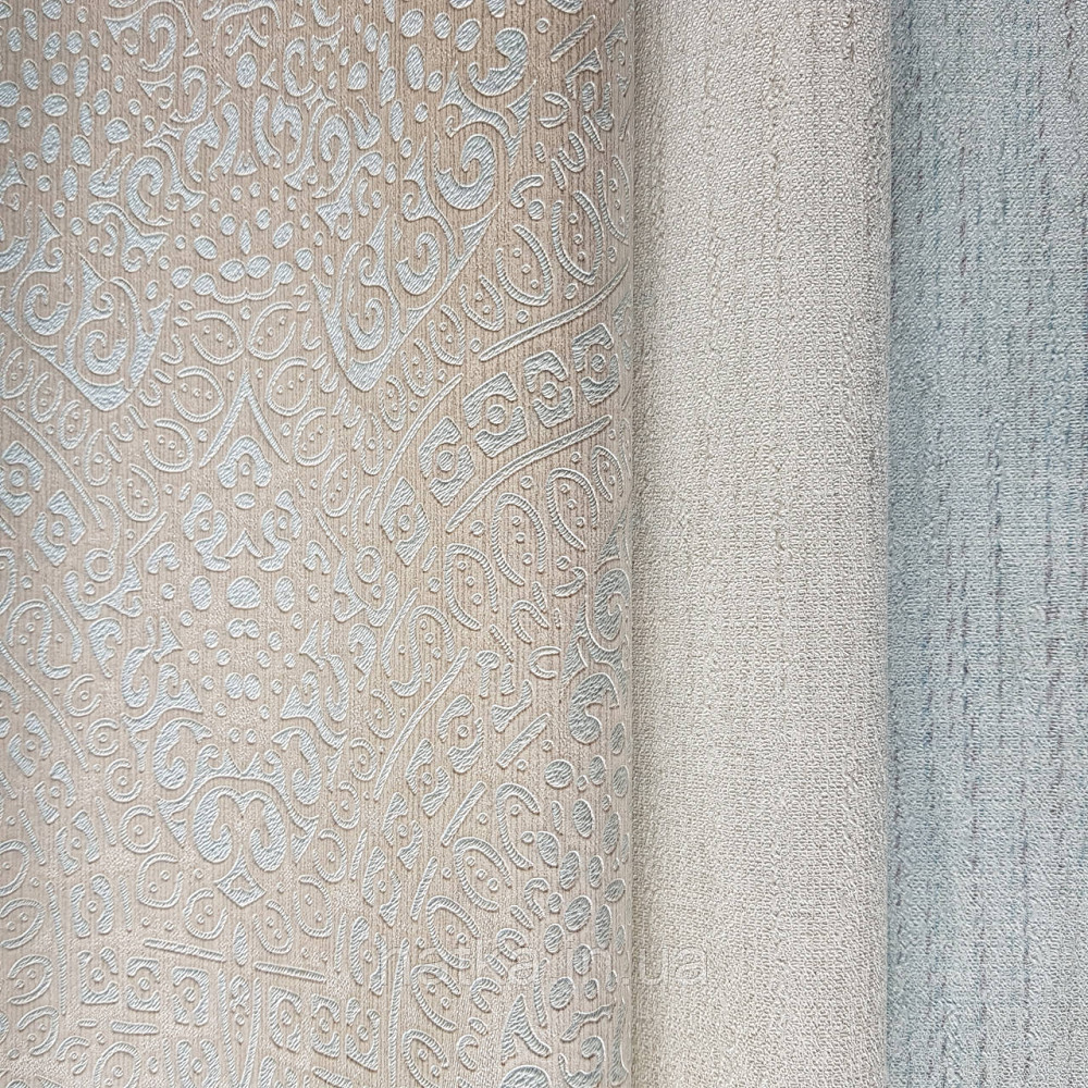 Шпалери метрові вінілові на флізелін Yuanlong Samsara східний стиль вензель білі сріблясті на блакитному 3д Київ - фото 2