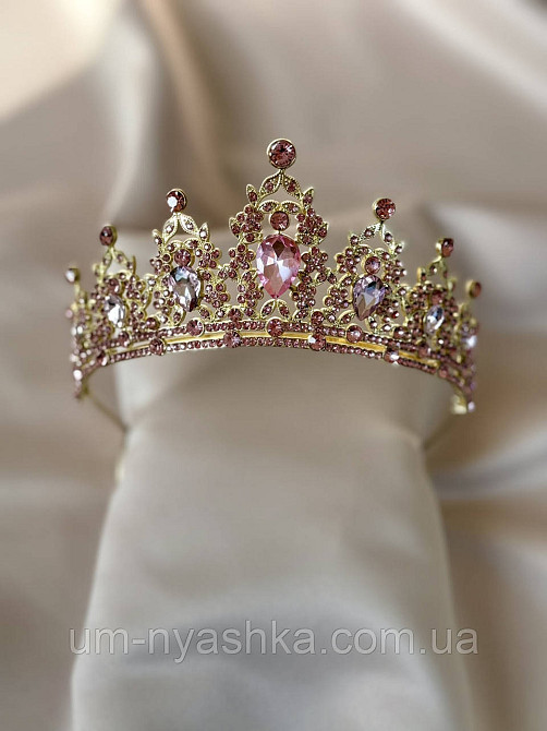 Диадема на обруче Корона розовая с камнями Кривой Рог - изображение 7