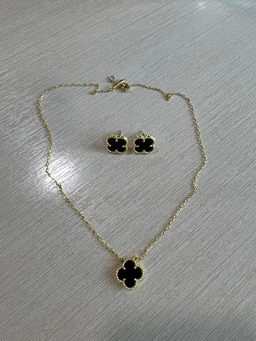 Ван Кліф комплект  / Van Cleef підвіска та сережки чорні, позолота 18 К Одеса - фото 2