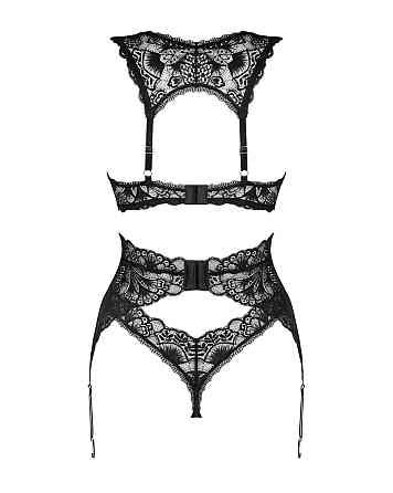 Комплект білизни Obsessive Donna Dream 3-pcs set M/L Black, бюстгальтер, стрінги, пояс для панчіх Sex Aura Київ