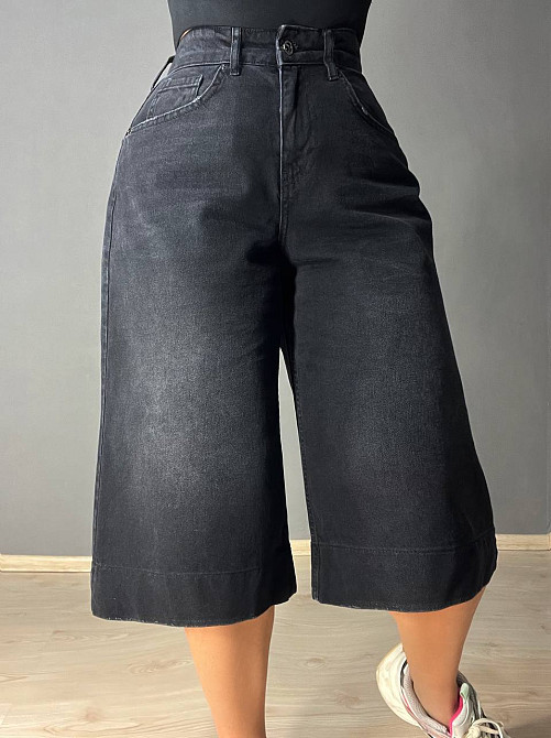 Шорти жіночі джинсові Sherocco 400 бермуди довгі з високою посадкою і манжетом чорні, чорний, 26, 26 Одеса - фото 1