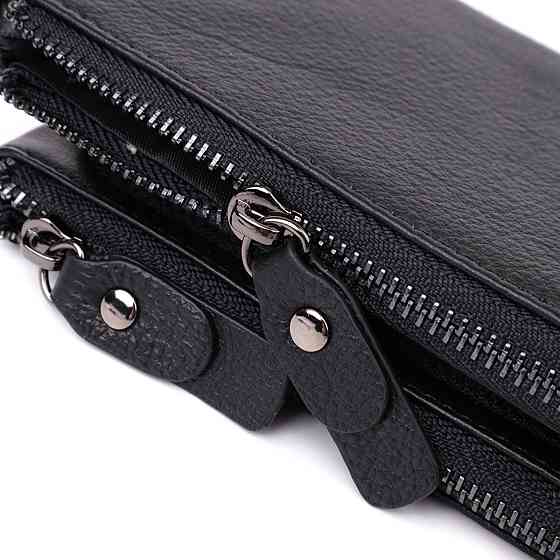 Практичный кожаный кошелек на три отделения Черный (ST Leather) Киев