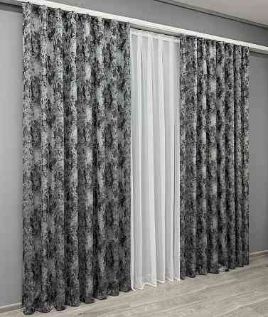 Комплект готових штор VR-Textil Льон Преміум № 1838ш Графітовий з сірим 150х290 см 2 шт (33-0824) Київ