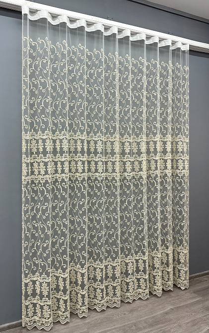 Тюль VR-Textil 1851т Фатин с вышивкой Корд и люрексом Молочный с золотистым 300х270 см (40-205) Киев - изображение 3