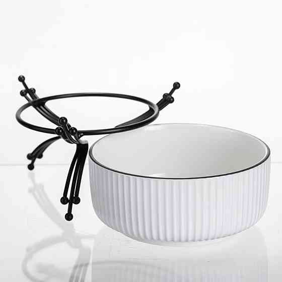 Салатник порцеляновий на металевій підставці Ø16 (см) тарілка для салату салатниця Чорний LB-1568B Коломия