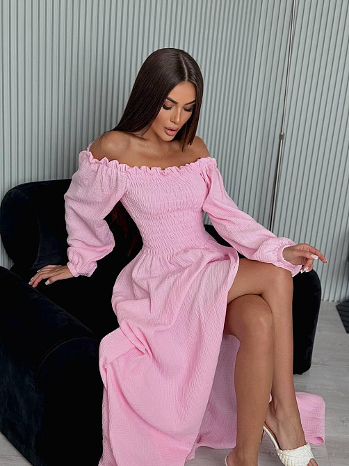 Жіноче романтичне плаття максі з натуральної тканини муслін 100% бавовна Ніжно рожевий, 42/44 Одеса - фото 9