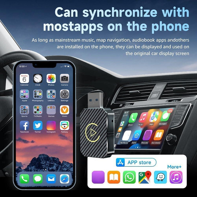 CarPlay Android Auto Бездротовий адаптер 2-в-1 з WiFi Bluetooth, Карплей для авто iOS 10+ Android 11 Київ - фото 2