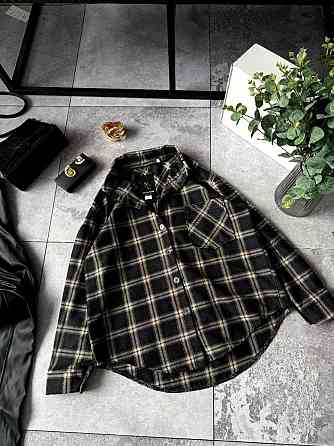 Женская повседневная оверсайз рубашка в клетку фланель 100% коттон Черный, 48/52 Одесса