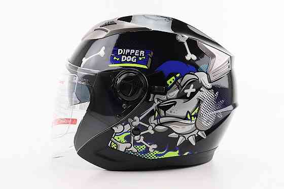 Шолом відкритий+відкидні окуляри BLD-708 М (57-58см), ЧОРНО-СИНІЙ "Bulldog" Киев