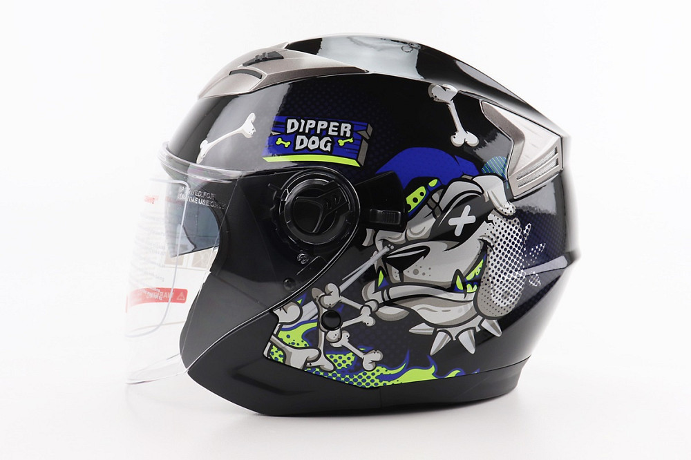 Шолом відкритий+відкидні окуляри BLD-708 М (57-58см), ЧОРНО-СИНІЙ "Bulldog" Киев - изображение 3