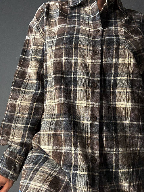 Сорочка жіноча YZY 7765 в клітинку оверсайз широка варена, темно-коричневий, one size Київ - фото 8