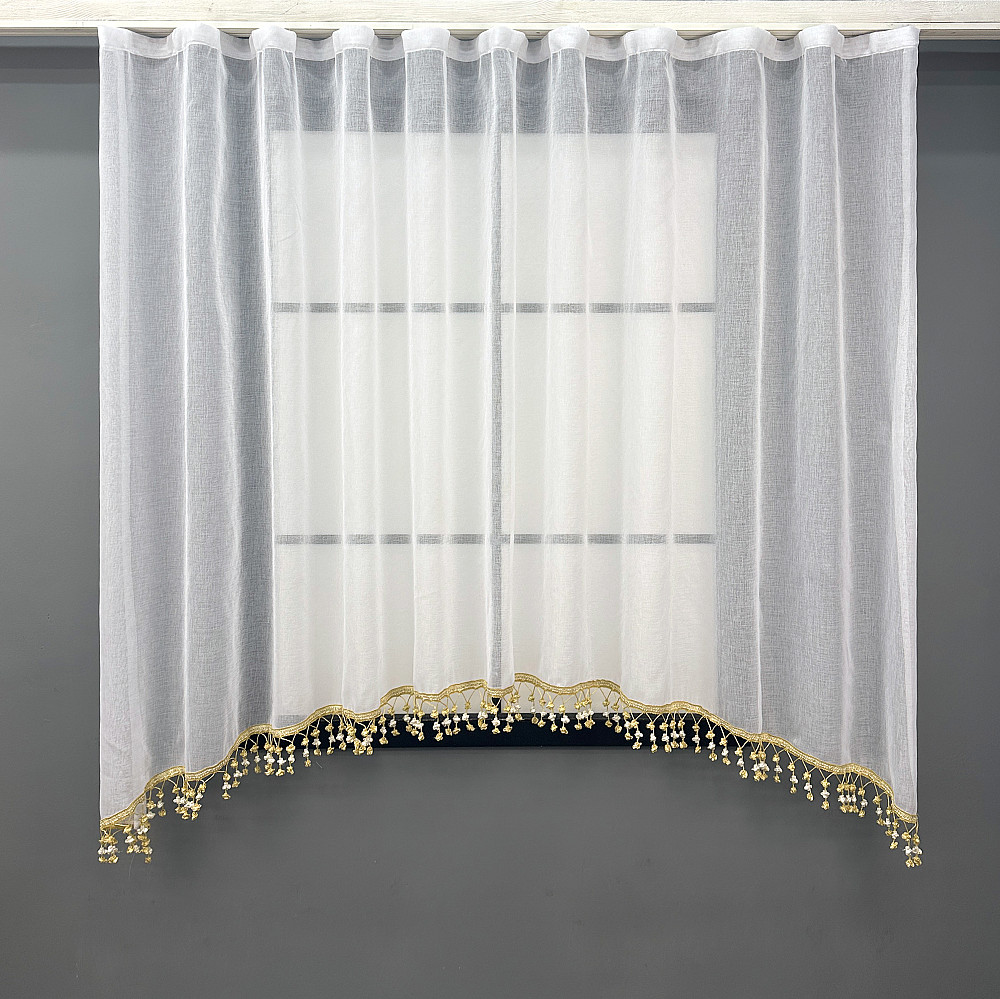 Кухонна арка VR-Textil № 000к мікро-льон з бахромою білий з молочним і бежевим 270х155 см (51-253) Київ - фото 1