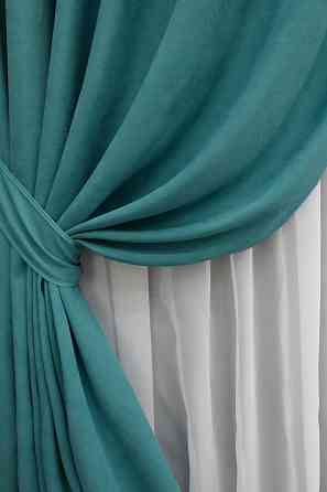 Комплект готових штор VR-Textil Мікровелюр Petek № 1492ш Бірюзовий 100х270 см 2 шт (31-0027) Київ
