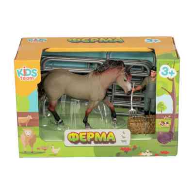 Фігурка Kids Team набір Ферма фермер, соврасая кінь (сіре забарвлення) (Q9899-X3_4) Вінниця