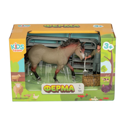 Фігурка Kids Team набір Ферма фермер, соврасая кінь (сіре забарвлення) (Q9899-X3_4) Вінниця - фото 2