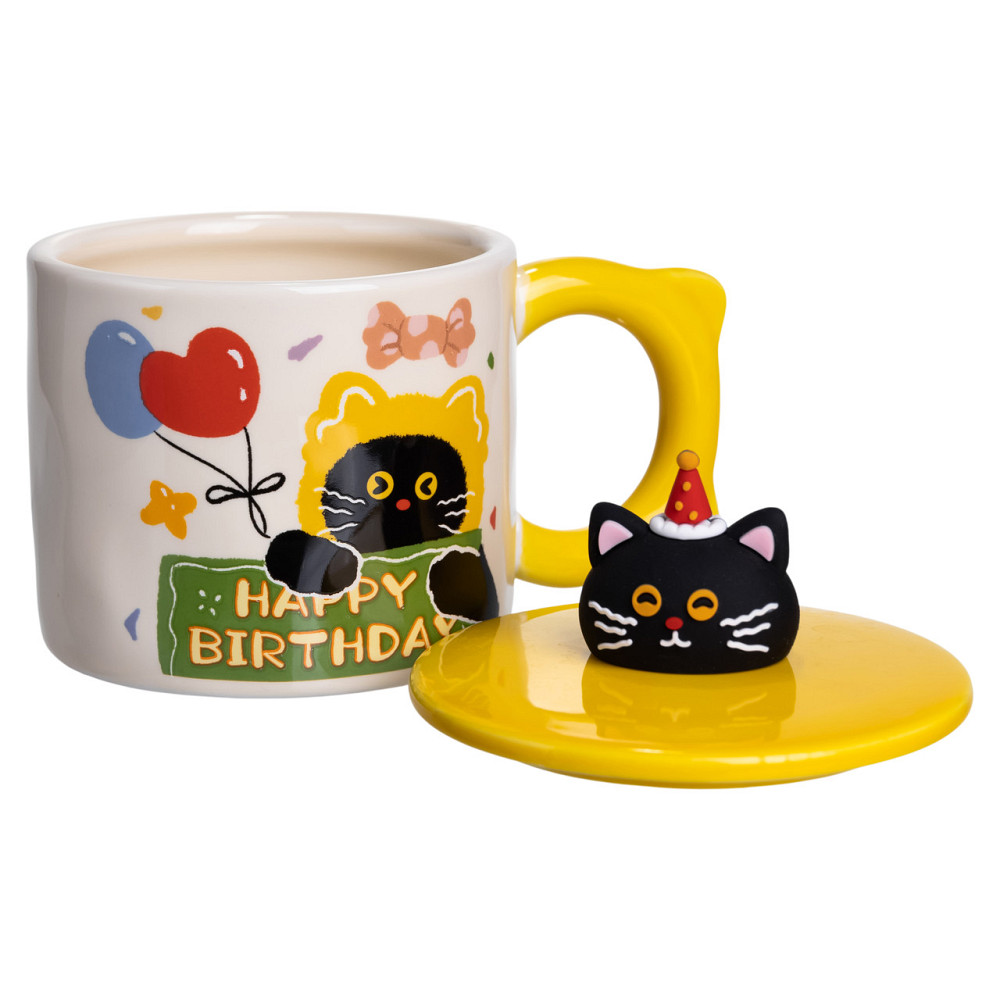 Yiwu Чашка порцелянова з кришкою Kitten's Birthday 400 (мл) подарункова кружка прикольна чашка Коломия - фото 2