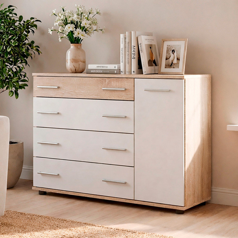 Комод для спальни Эверест с 4 ящиками К-3 (телескопы) 100х38х73 Дуб сонома/Белый (DTM-073851) Львов - изображение 1