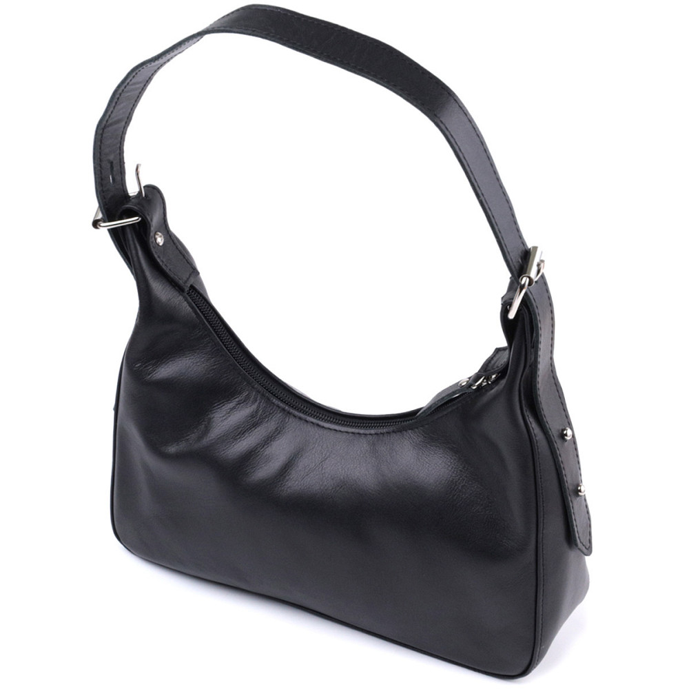 Жіноча сумка багет з регульованим ременем з гладкої натуральної шкіри Чорна (SHVIGEL) Київ - фото 6