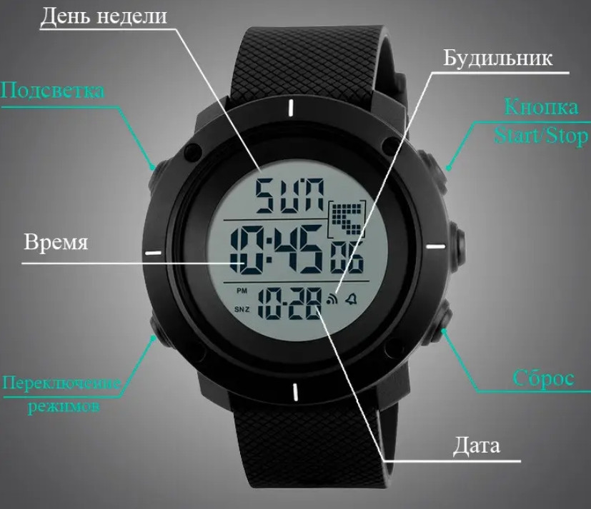 Мужские спортивные часы Skmei 1213 dekker черные Винница - изображение 5