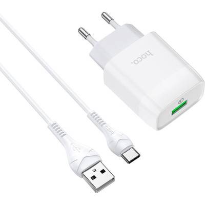 Зарядное устройство HOCO C72Q Glorious USB QC3.0 + cable USB to USB-C 18W White (6931474732552) Винница - изображение 1