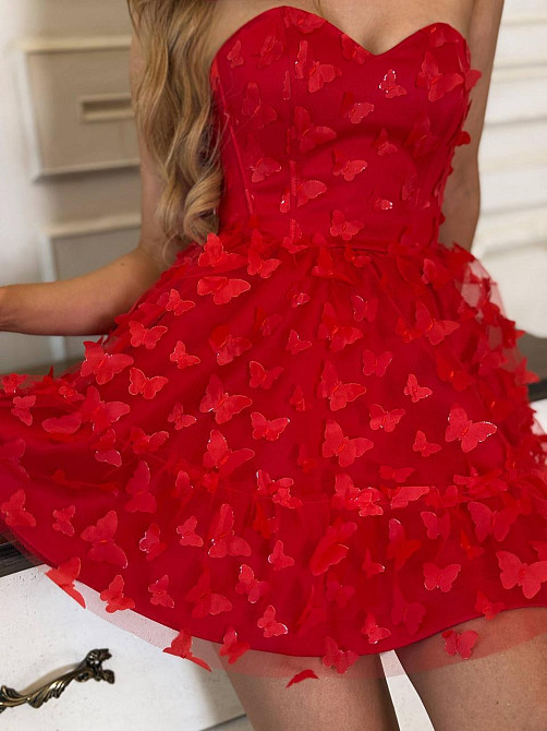 Женское романтичное вечернее платье с бабочками Красный, M Одесса - изображение 3