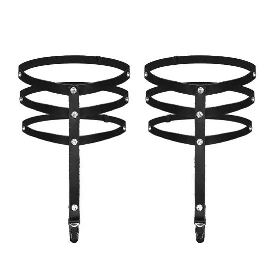 Гартери зі стразами Art of Sex - Floy, натуральна шкіра, Розмір XS - 2XL, колір Чорний Львів