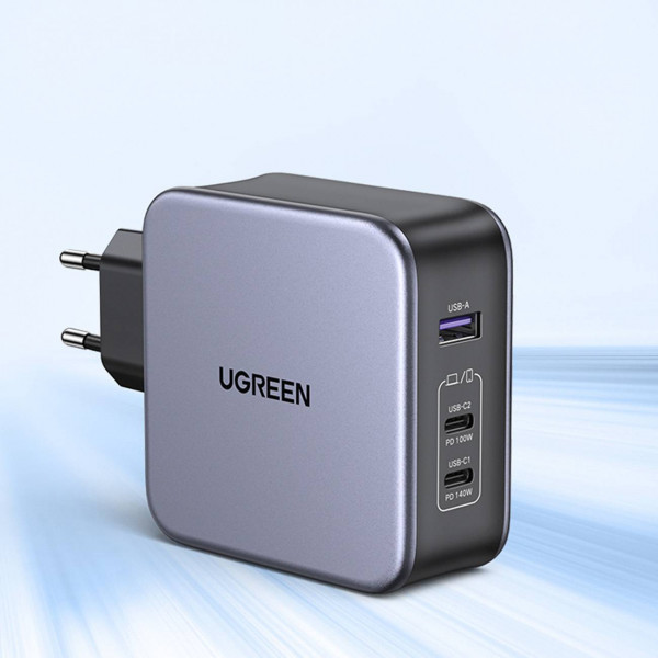 Зарядний пристрій 3xUSB 140W GaN (2хUSB-C+USB-A) CD289 with C to C Cable 1.5 м Gray Ugreen (90549) Київ - фото 6