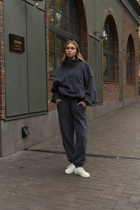 Женский теплый прогулочный костюм двойка двусторонний полар флис Графит Одесса - изображение 1