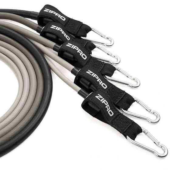 Набор лент-эспандеров для упражнений ZIPRO + аксессуары 11 элементов серо-черный Киев