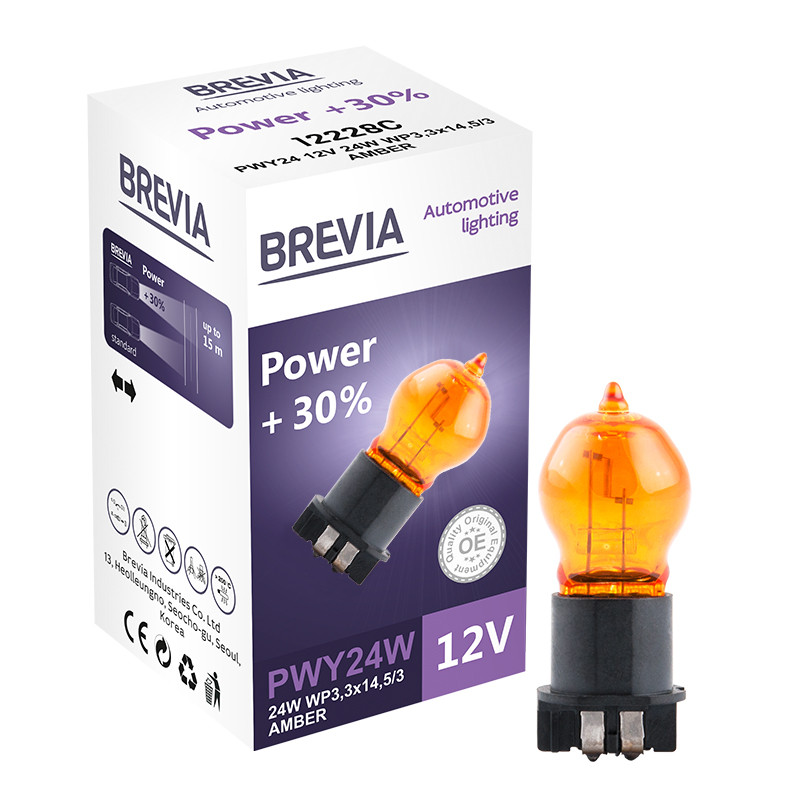 Галогенова лампа Brevia PWY24W 12V 24W WP3,3x14,5/4 AMBER Power +30% CP Львів - фото 1