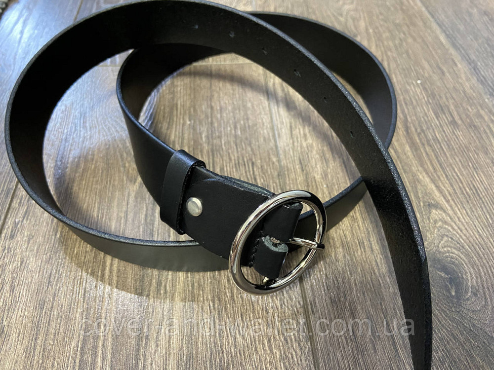 Жіночий ремінь з натуральної шкіри з круглою пряжкою чорного кольору 35мм PS Leather Київ - фото 4