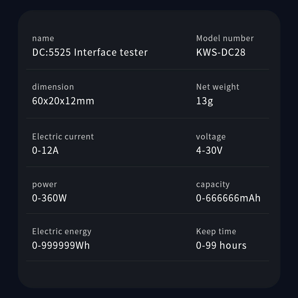 Тестер струму напруги потужності енергії KWS-DC28 4-30В 0-12А роз’єм 5.5x2.5мм Київ - фото 5