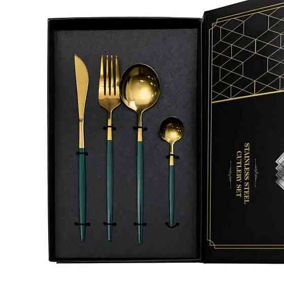 Столовый набор на 6 персон, 24 предмета, золотистый с зеленым Киев