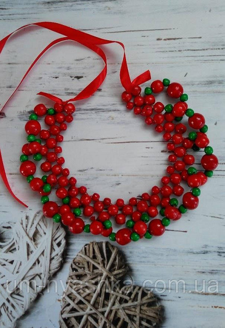 Намисто дерев'яне червоно-зелене кольє Кривий Ріг - фото 1