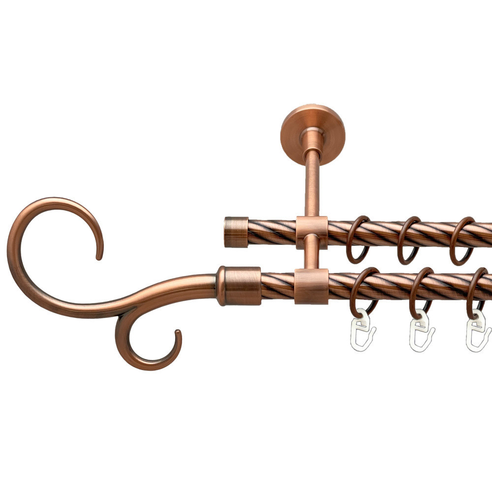 Карниз Orvit Гак Подвійний металевий дворядний закритий скручена труба кільце металеве Мідь 16\16 мм 160 см (00-00025283) Львів - фото 1