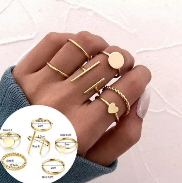 Набор колец из 6 штук,с дефектом (нет одной палочки на кольце) золотистые, размер универсаьный, цинковый сплав Киев - изображение 1