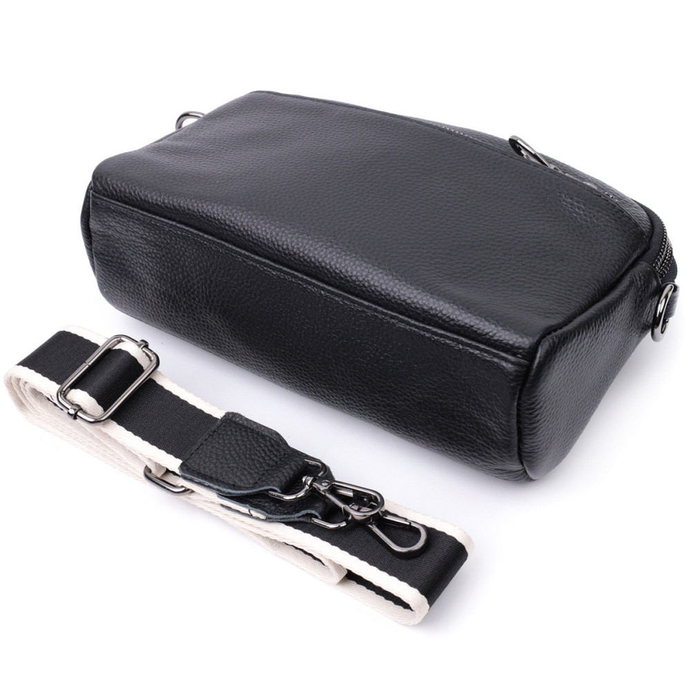 Прямоугольная женская сумка с карманами из натуральной кожи Vintage 22597 Черная Киев - изображение 7