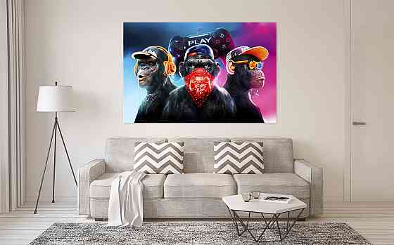 Картина полотно  у вітальню / спальню    Три мавпи    MLP_407 ( 60х30см ) 90х180см Київ
